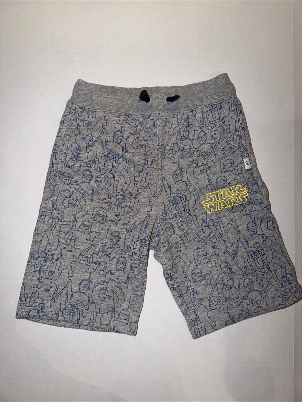 Gap Star Wars Gray boy Shorts with Blue Character Line-Art and Yellow Logo
